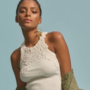 Anthropologie Pippa Lace Appliqué Tank, XS